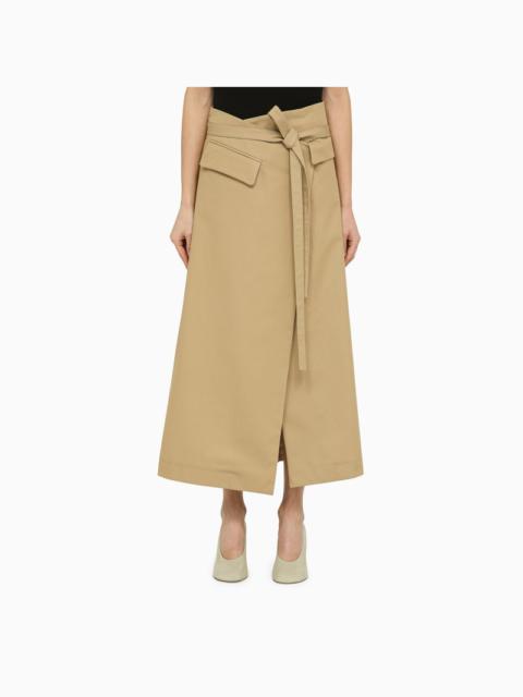 Beige cotton long wrap-around skirt
