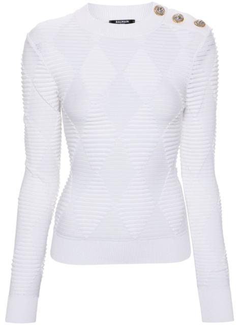 White Argyle-Knit Crew-Neck Sweater