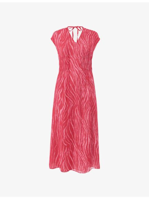 WHISTLES Zebra-Texture Short-Sleeve Woven Midi Dress
