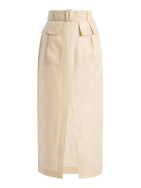 MATTHEW BRUCH Linen Midi Cargo Skirt ivory