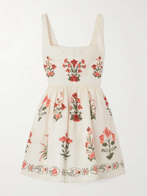 Agua by Agua Bendita Barbara printed embellished linen mini dress Cream