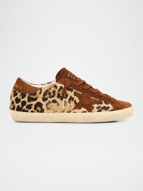 Golden Goose Ball Star Leopard Calf Hair and Suede Low-Top Sneakers