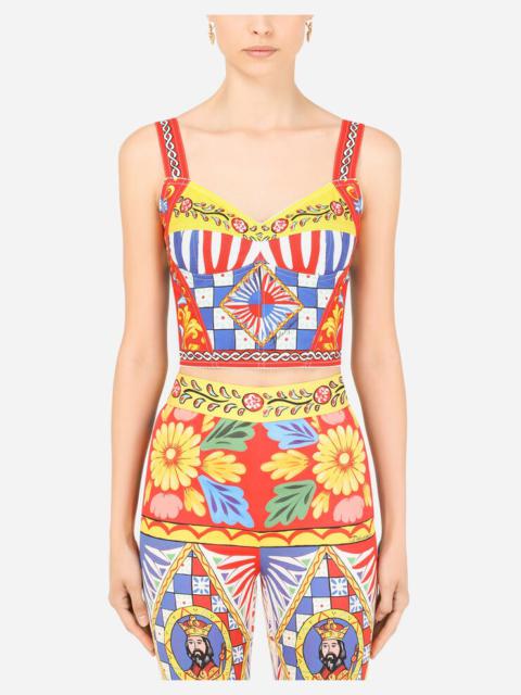 Carretto-print charmeuse bustier top