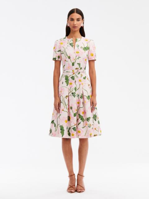 PAINTED POPPIES CLOQUE SPLIT NECK DRESS
