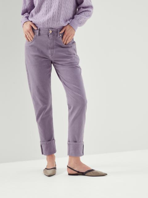 Brunello Cucinelli Garment-dyed comfort soft denim straight trousers with shiny tab