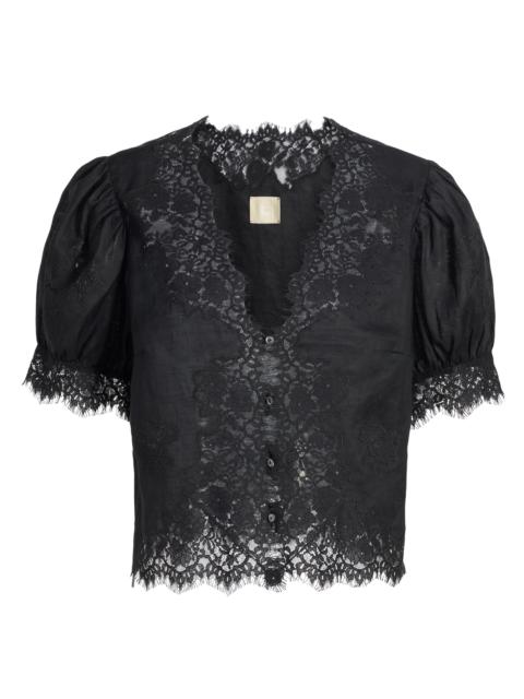 DÔEN Women's Idella Puff-Sleeve Lace Top - Black