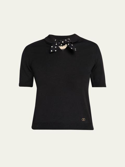 Valentino Polka Dot Bow Wool Knit Sweater