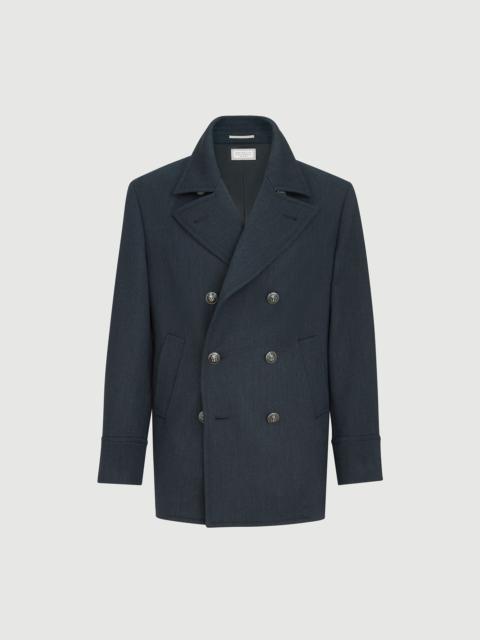 Wool and cashmere cavalry pea coat with metal buttons