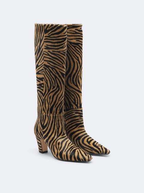 Aeyde SIlva zebra-print calf hair knee-high boots
