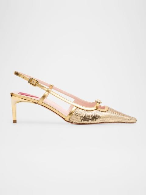 Roger Vivier Sequin Buckle Slingback Pumps
