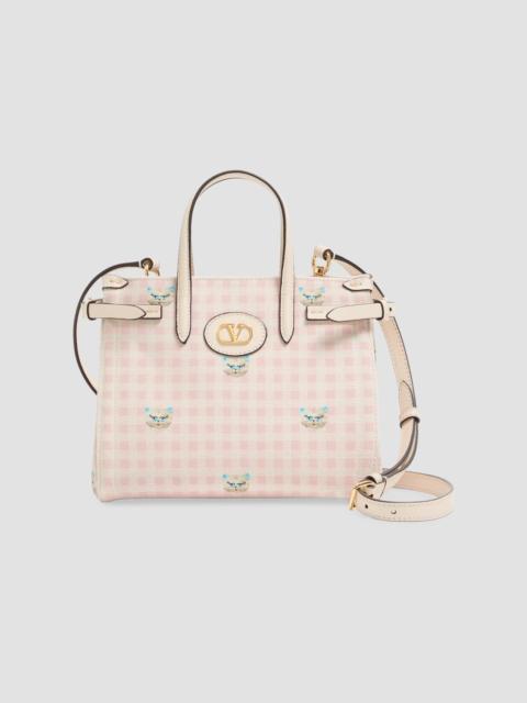 Valentino Women's Antibes Small Top Handle Bag in Vichy Le Chat De La Maison Canvas - Pink Ivory