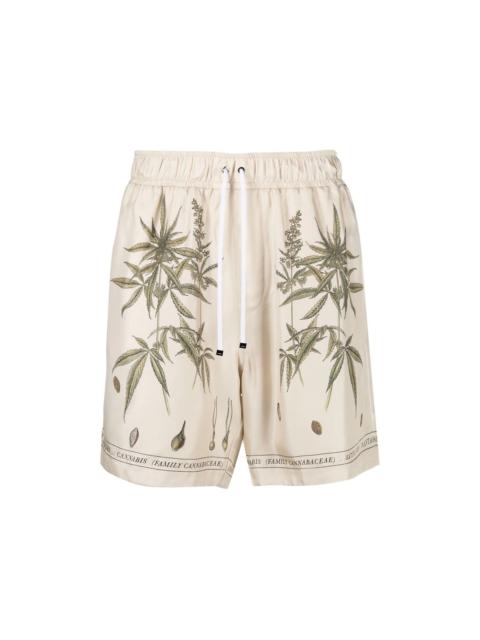 AMIRI AMIRI Botanical Leaves Drawstring Silk Shorts Cream