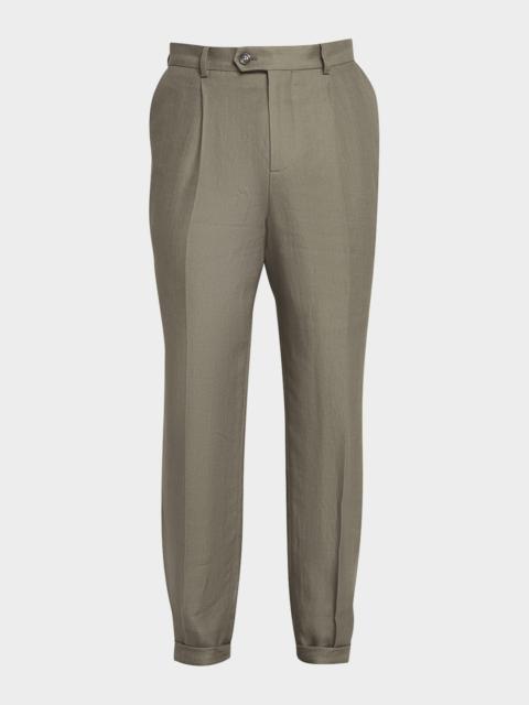 Brunello Cucinelli Men's Sage Chevron Linen Pants
