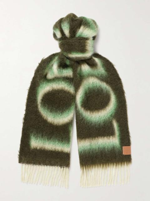 Fringed Logo-Print Knitted Scarf