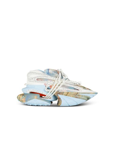 Balmain Unicorn trainers in Sky print neoprene and leather