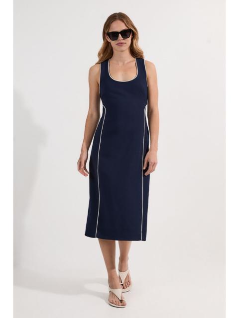 KAREN MILLEN Compact Stretch Contrast Tipped Tailored Pencil Midi Dress
