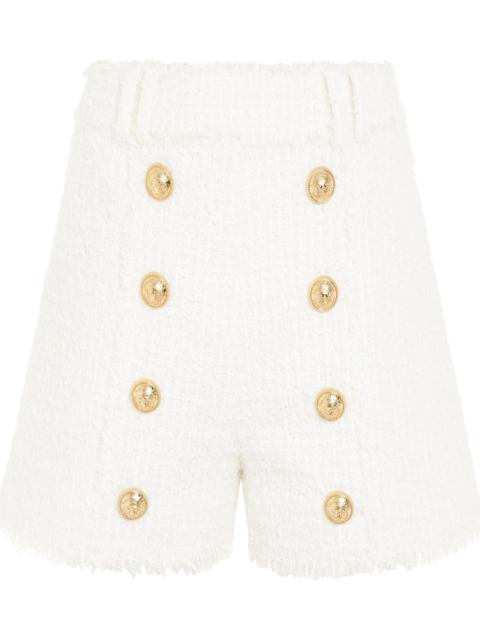 Balmain High Waisted 8 Buttons Shorts in White