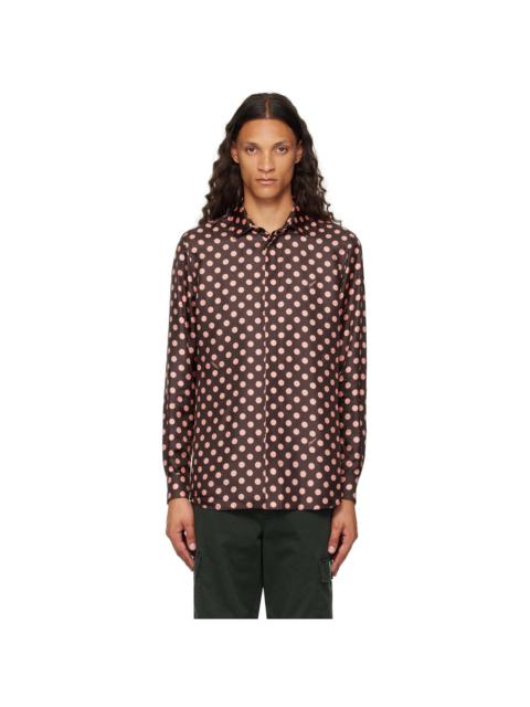Brown & Pink Silk Allover Polka Dot Shirt
