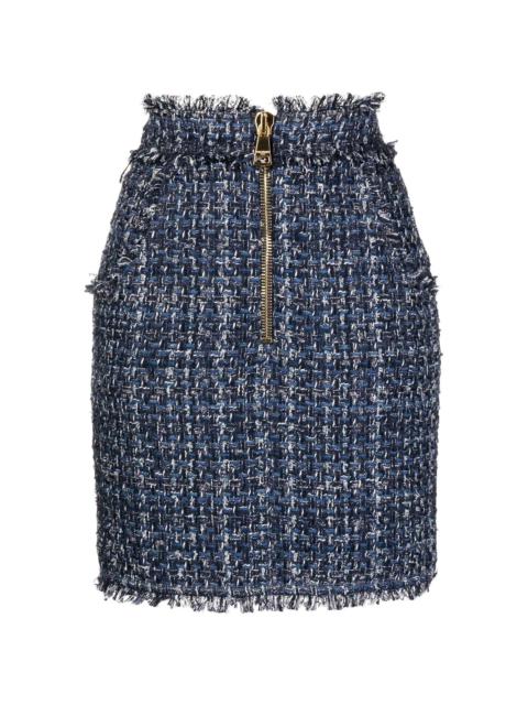 high-waisted tweed mini skirt