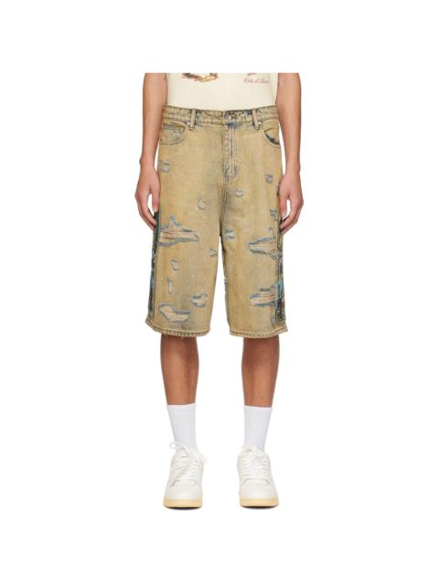 WHO DECIDES WAR SSENSE Exclusive Navy & Beige Unfurled Denim Shorts