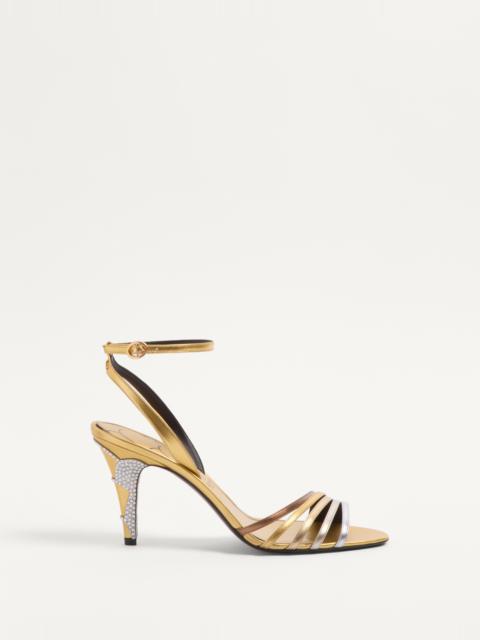 LADYCRUSH SANDAL IN LAMINATED NAPPA WITH CRYSTALS 85MM