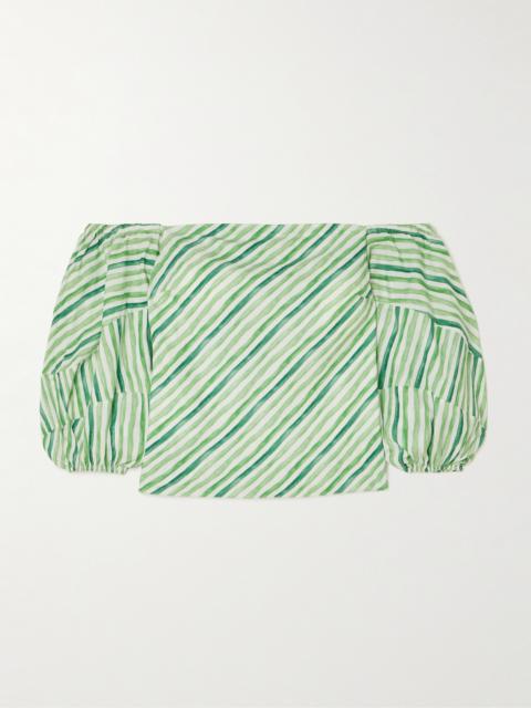 ROSIE ASSOULIN Off-the-shoulder Striped Tencel Lyocell And Linen-blend Blouse