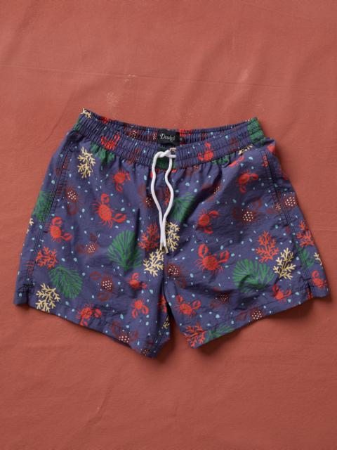 Drake's Crab Print Nylon Drawstring Swim Shorts