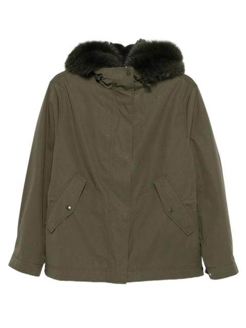 Yves Salomon Short Cotton Parka with Fox and Rabbit Fur