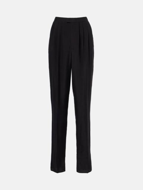 SAINT LAURENT Pleated silk straight pants