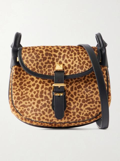 Valentino Flaneuse Small Studded Leather-trimmed Leopard-print Calf Hair Shoulder Bag