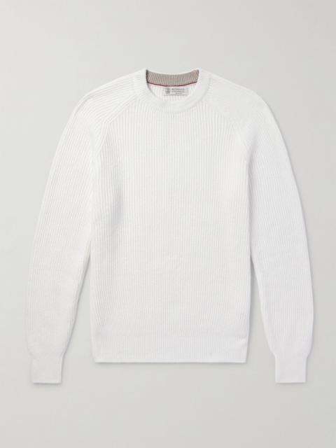 Brunello Cucinelli Ribbed Cotton Sweater White