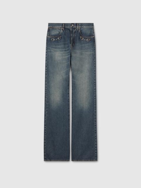 GUCCI Cotton denim pants with Horsebit detail