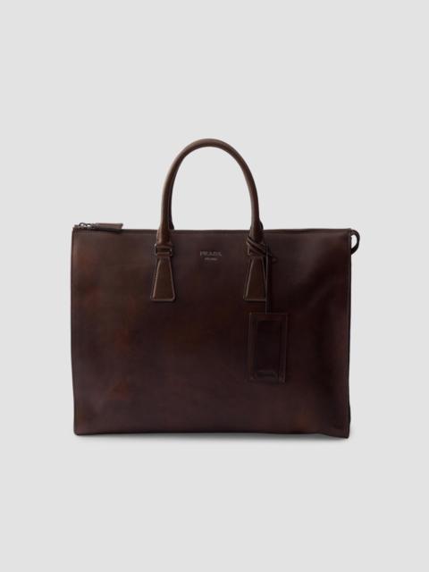 Prada Men's Leather Tote Bag - Brown