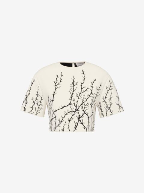 Women's Thorn Branches Crop Top in Ivory/black