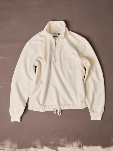 Drake's Ecru Cotton Quarter Zip Collared Drawstring Sweatshirt