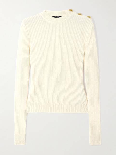 Balmain Button-embellished Ribbed Wool And Cashmere-blend Sweater