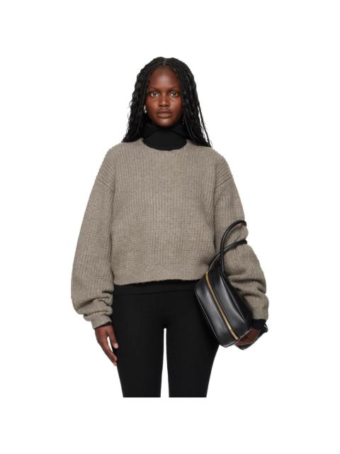 ESSENTIALS Brown Holiday Heavy Waffle 90s Crewneck Sweater