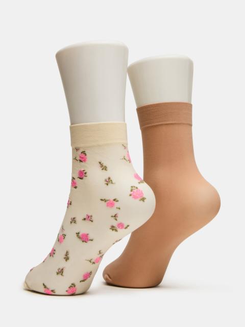 STEVE MADDEN 2 FLOWER PACK SHEER ANKLET SOCKS VANILLA