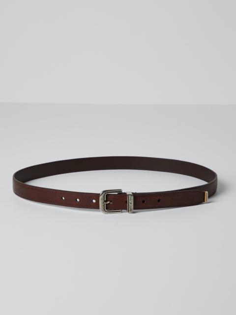 Brunello Cucinelli Blotted calfskin belt with detailed buckle and tip