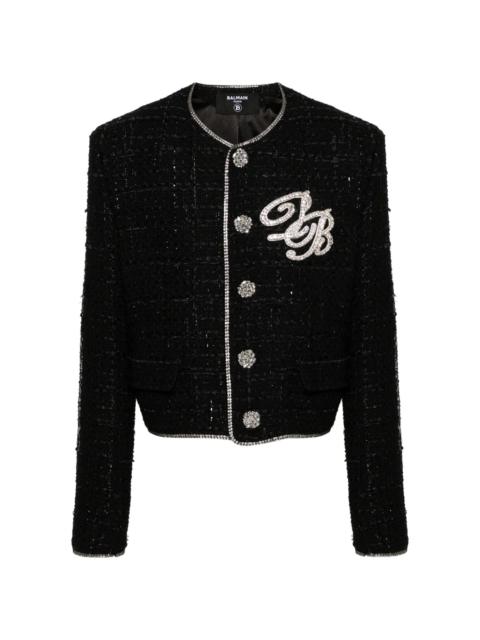 crystal-appliquÃ© cropped tweed jacket