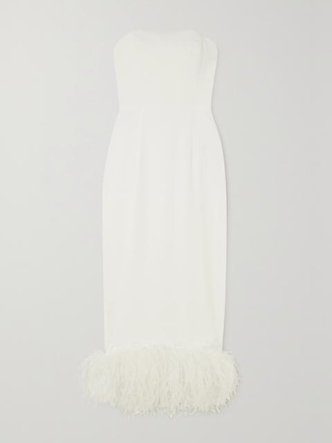 16ARLINGTON Minelli Strapless Feather-trimmed Crepe Midi Dress