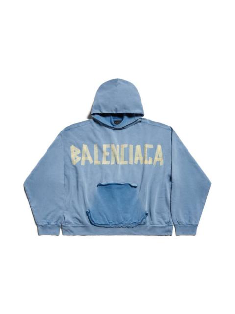 BALENCIAGA Men's Tape Type Ripped Pocket Hoodie Large Fit in Faded Blue