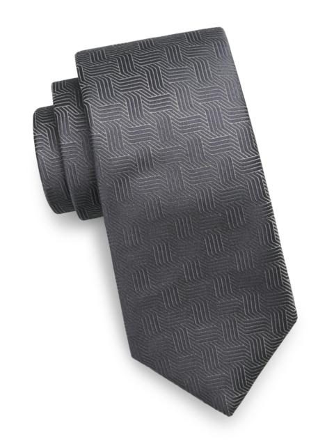 Canali Men's Art Deco Motif Silk Tie - Silver