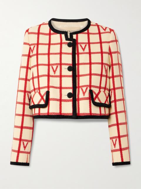 Valentino Vlogo Cropped Piped Wool-blend Jacket
