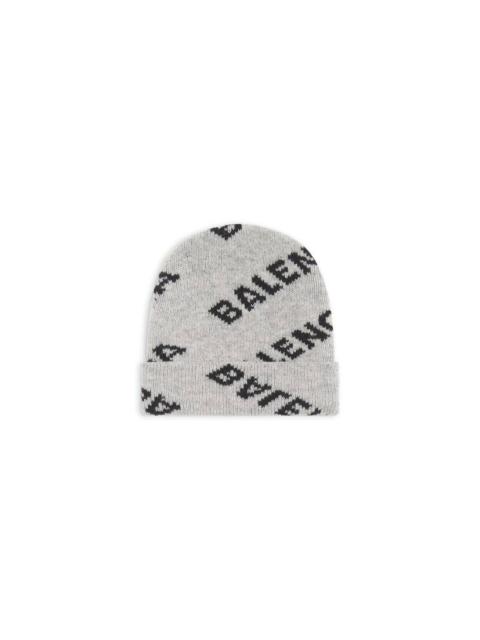 BALENCIAGA Allover Logo Beanie in Grey/black