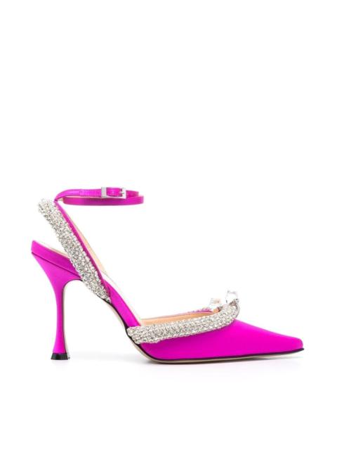 MACH & MACH Crystal-embellished satin slingback pumps