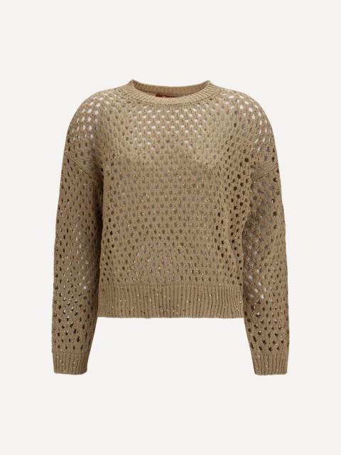 Max Mara Studio Open knit cotton Sweater with sequins