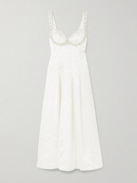 SIMKHAI Charlotte Embellished Pleated Satin-jacquard Midi Dress
