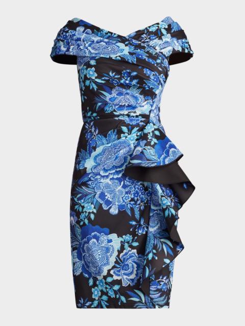 TADASHI SHOJI Bodycon Floral-Print Ruffle Dress