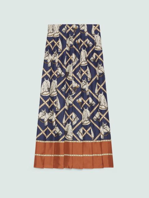 GUCCI Check equestrian print silk skirt